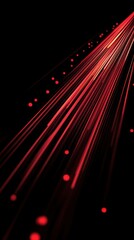 Fototapete - Abstract composition of vibrant red light trails with glowing dots in dark background creating a sense of motion and energy, suitable for modern design or technology themes