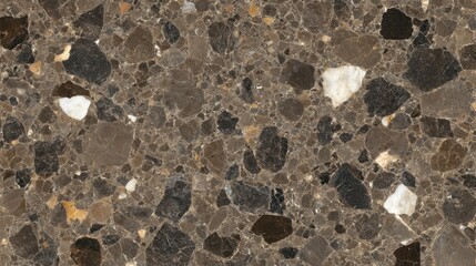 Poster - Close-up of dark brown terrazzo texture with varying sized aggregates.