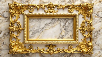 Wall Mural - A golden frame set on a marble background