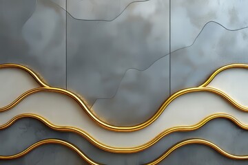 Wall Mural - Abstract Gold Waves on Gray Background Design