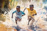 African heritage - stunning watercolor painting capturing vibrant essence of African culture, with rich colors, dynamic patterns that evoke tradition, landscapes, spirit of the continent.