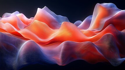 Wall Mural - Abstract orange and blue wave landscape; digital art for website background