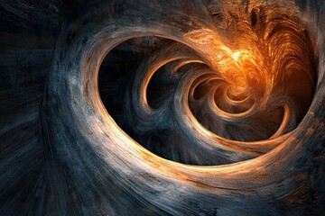 Poster - Abstract swirling tunnel of dark and glowing wood