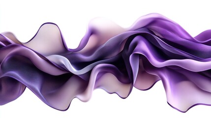 Poster - Elegant Flowing Fabric in Shades of Purple with Soft Curves and Waves Against a Bright White Background Creating a Dreamy and Ethereal Atmosphere
