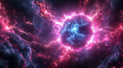 Wall Mural - Energy sphere, cosmic explosion, nebula background, abstract art, VFX