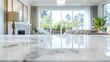 © AN STOCK - features a spacious marble counter with a marble table in foreground and a blurred living room in background, providing ample copy space