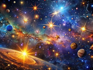 Wall Mural - abstract cosmic background: sparkling starry night sky, deep space nebula, high resolution