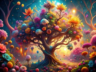 Wall Mural - Abstract Floral Tree: High-Resolution Stock Photo of a Dreamlike Blossoming Tree