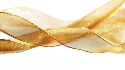 Poster - Elegant Golden Satin Ribbon Twisting Gracefully with Sparkling Light Reflections Creating a Luxurious and Festive Atmosphere for Various Decorations and Crafts