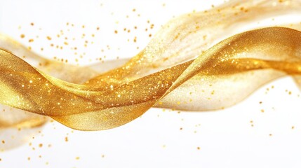 Poster - Stunning Golden Ribbon Flowing Elegantly With Sparkling Glitter Effects, Perfect for Celebratory Themes, Luxury Events, and Glamorous Designs in Creative Projects