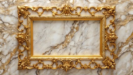 Wall Mural - Elegant gold frame set against a rich marble background