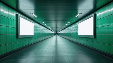 Poster - Empty Subway Passageway Featuring Blank Advertisement Panels