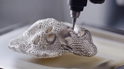 Poster - Intricate Close-Up of a 3D Printed Coral-like Structure Showcasing Detailed Texture and Innovative Design Techniques in Modern Manufacturing