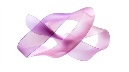 Poster - Abstract ribbon in soft purple and pink hues floating gracefully against a clean white background, showcasing elegance and beauty in fluid design and movement.