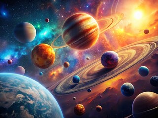 Wall Mural - aerial view of planets, celestial bodies, cosmic landscape, space exploration, galaxy