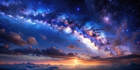 Wall Mural - a celestial symphony of stars, clouds, and mountains, creating a breathtaking tapestry across the ni