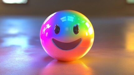Poster - colorful smiley face ball with bright rainbow glow in playful indoor environment for creative and jo