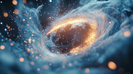 Poster - Stunning Abstract Representation of Cosmic Vortex with Glowing Particles Illustrating the Mysteries of Space and Star Formation in a Digital Art Style