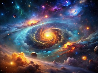 Wall Mural - cosmic dance: celestial bodies orbiting a vibrant nebula - night photography