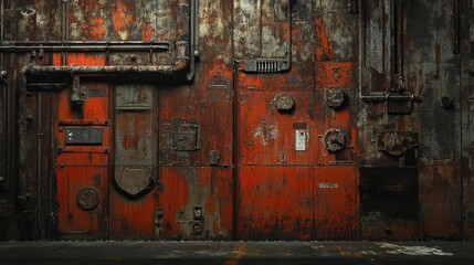 Poster - Grungy Industrial Wall with Rusty Pipes and Weathered Surface, Perfect for Backgrounds or Textures in Urban and Vintage Themes