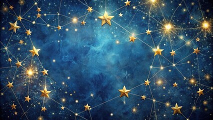 Wall Mural - celestial tapestry of golden stars adorned with twinkling lights and interconnected by delicate thre