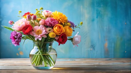 Wall Mural - Colorful mix of fresh flowers arranged in a delicate glass vase, peaceful , blooms,  peaceful , blooms, blossoms
