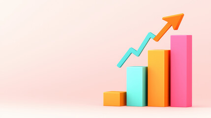Poster - Colorful bar graph with upward trend on pastel background