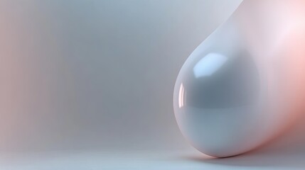 Poster - Abstract close-up of a smooth, glossy white droplet shape set against a soft gradient background, showcasing modern design and artistic fluid forms with subtle lighting effects.