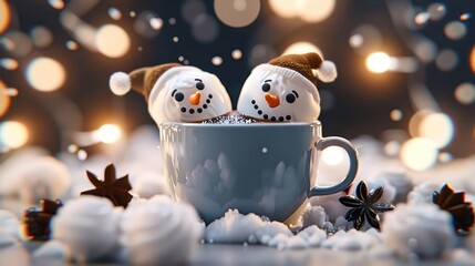 Sticker - Festive Snowman Sipping Hot Cocoa: Christmas Food Art