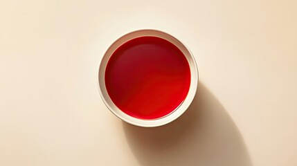 Poster - Vibrant Red Liquid in a Minimalist Bowl Against a Soft Cream Background, Highlighting Color Contrast and Simple Elegance in Food Photography