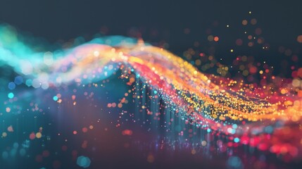 Fototapete - Colorful light trails swirl and flow in an abstract pattern, showcasing the beauty of fiber optics illuminated against a dark background