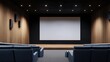 © khonkangrua - Modern Home Theater Interior with Blue Sofas and Wooden Walls Featuring a Blank Projection Screen