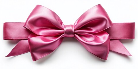 Wall Mural - Elegant Pink Satin Ribbon Bow, Gift Wrapping Decoration, White Background, Long Exposure Photography