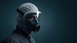 © chomphet - A person wearing a protective mask and suit, emphasizing safety and vigilance against potential hazards in a dark setting.