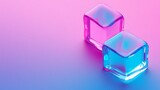 Two translucent cubes glow in vibrant pink and blue hues