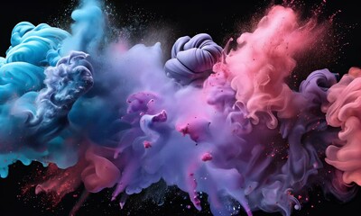 Wall Mural - A vibrant explosion of colorful smoke and particles against a dark background.