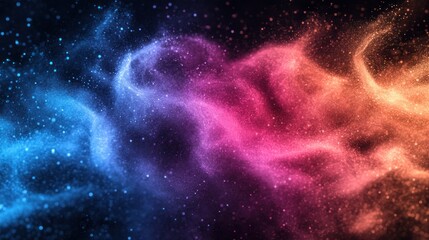 Fototapete - Colorful Abstract Fantasy Background Featuring Swirls of Light and Dust Particles in Blue, Pink, and Orange, Perfect for Digital Art and Design Projects