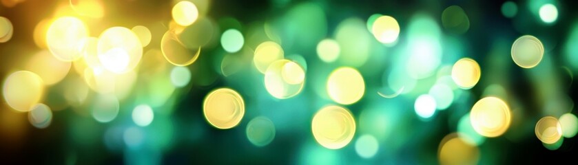 Poster - Abstract colorful bokeh background with shimmering lights in green, gold, and blue hues creating a dreamy and magical atmosphere for creative projects