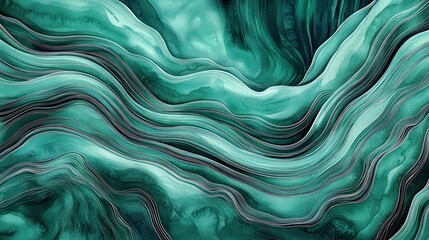 Poster - Abstract turquoise waves with flowing lines creating a tranquil and serene background for design and decorative purposes