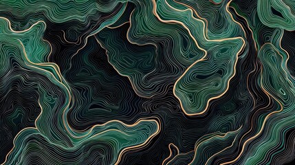 Poster - Abstract Geometric Background with Wavy Lines and Contours in Shades of Green and Gold for Artistic and Creative Design Projects
