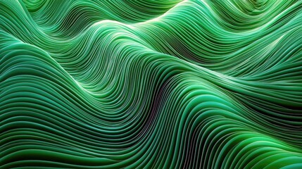 Poster - Abstract Green Waves of Flowing Lines Creating a Mesmerizing Surface Pattern for Background Design and Artistic Concepts