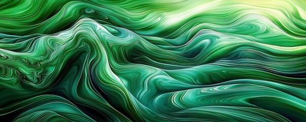 Poster - Abstract green wave pattern showcasing swirling textures and layered shapes, perfect for backgrounds, wallpapers, and artistic design projects