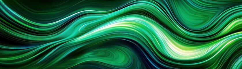 Poster - Abstract green wave pattern with fluid motion and vivid colors creating a serene and calming background for design projects and creativity.