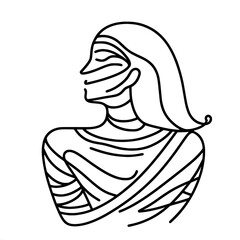 Poster - Abstract line art of female silhouette in black and white, single line vector outline drawing