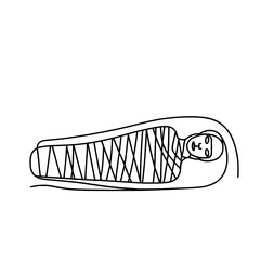 Poster - Minimalist line art of a mummy human figure wrapped in bandages with sun and hills