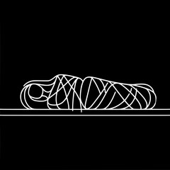 Poster - Abstract line art of person resting on brown background, mummy, single line vector outline drawing