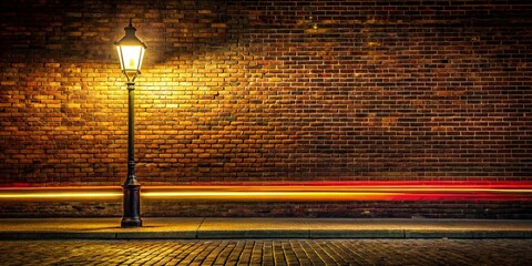 Poster - Long Exposure Street Lamp Light Trails on Brick Wall - Night Cityscape Photography