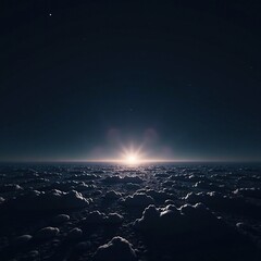 Wall Mural - A small white spot amidst an endless expanse of inky blackness, emptiness, horizon