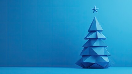 Wall Mural - modern christmas tree made of geometric shapes with a star at the apex, standing boldly against a vi