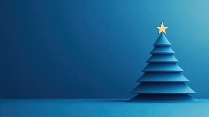 Wall Mural - modern christmas tree made of geometric shapes with a star at the apex, standing boldly against a vi